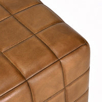 18 Inch Ottoman, Buffalo Leather Upholstery, Cube Mango Wood Frame, Brown - BM312460