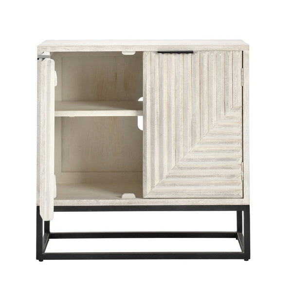 36 Inch Sideboard Cabinet Console, White Mango Wood, 2 Doors, Black Iron - BM312467
