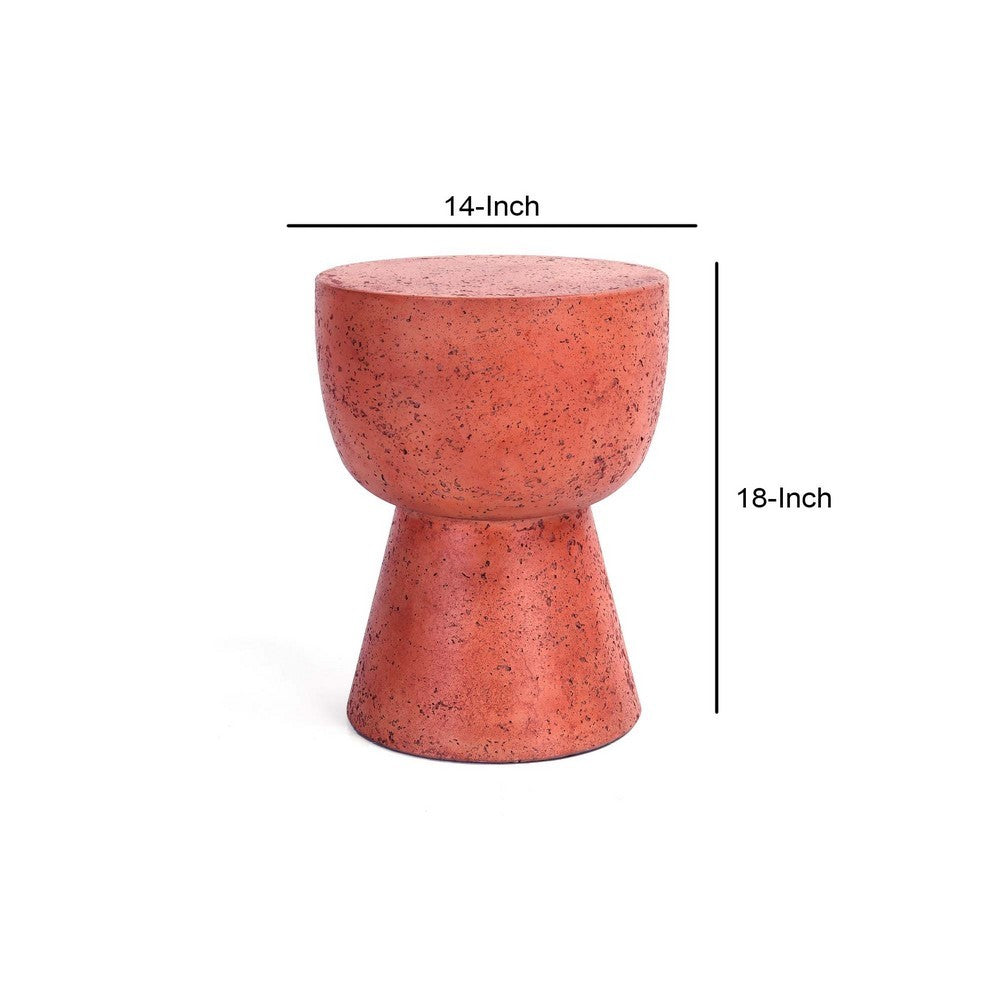 19 Inch Concrete Outdoor Accent Table, Round Top, Tapered Plinth Base, Red - BM312468