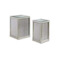 Brad Set of 2 Nesting Side End Tables, Mirrored Glass, Silver Wood Finish - BM312472