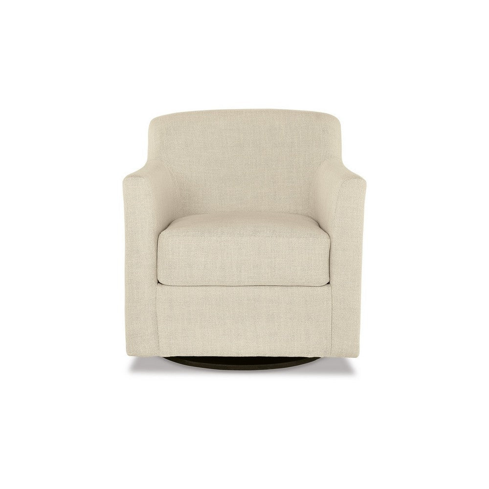 Leena 35 Inch Swivel Accent Chair, Soft Beige Linen Polyester, Reversible - BM312474