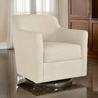 Leena 35 Inch Swivel Accent Chair, Soft Beige Linen Polyester, Reversible - BM312474