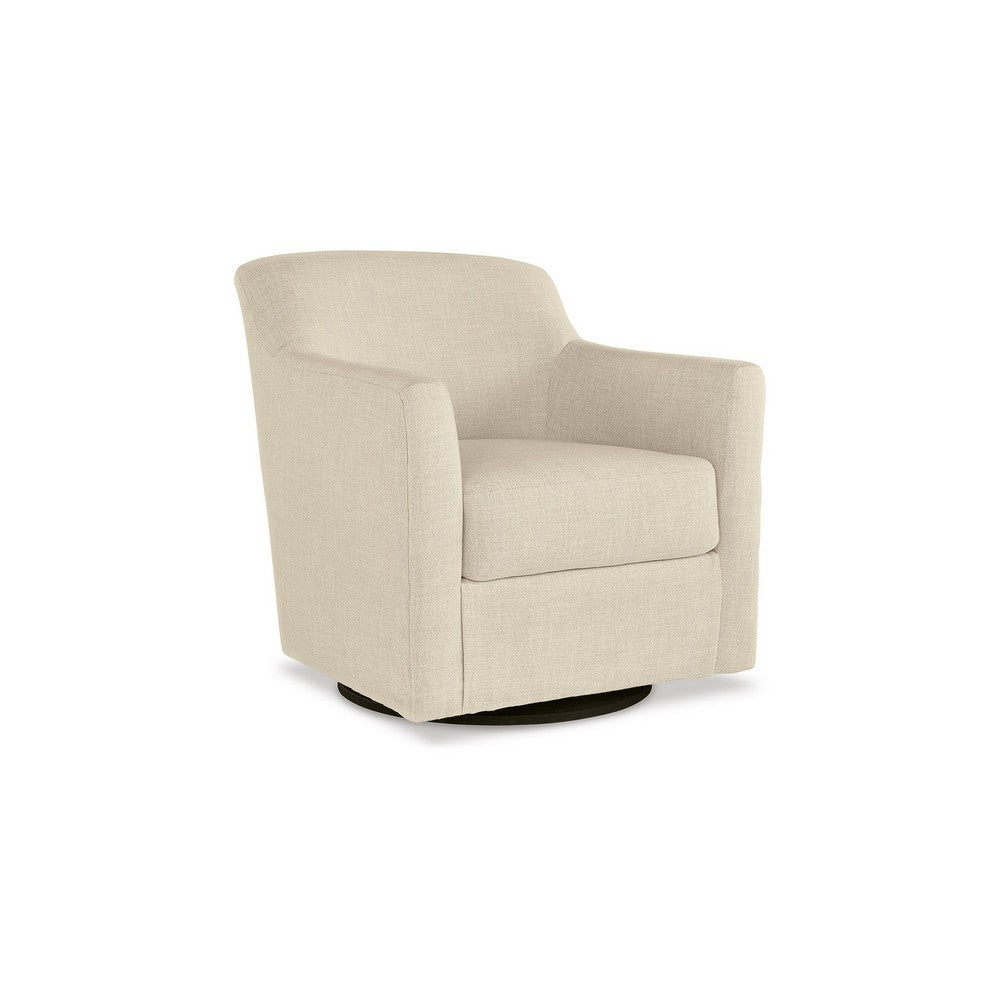 Leena 35 Inch Swivel Accent Chair, Soft Beige Linen Polyester, Reversible - BM312474