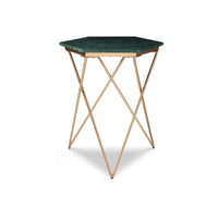 24 Inch Accent End Table, Green Hexagon Marble Top, Gold Metal Base - BM312481