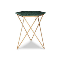 24 Inch Accent End Table, Green Hexagon Marble Top, Gold Metal Base - BM312481