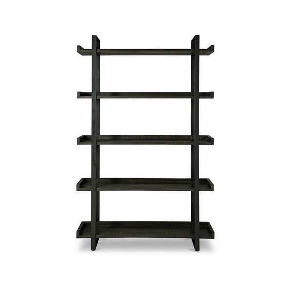 Franz 78 Inch Bookcase, 5 Display Shelves, Black Metal Bracket, Brown Wood - BM312482