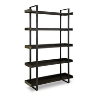 Franz 78 Inch Bookcase, 5 Display Shelves, Black Metal Bracket, Brown Wood - BM312482