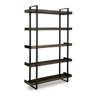 Franz 78 Inch Bookcase, 5 Display Shelves, Black Metal Bracket, Brown Wood - BM312482