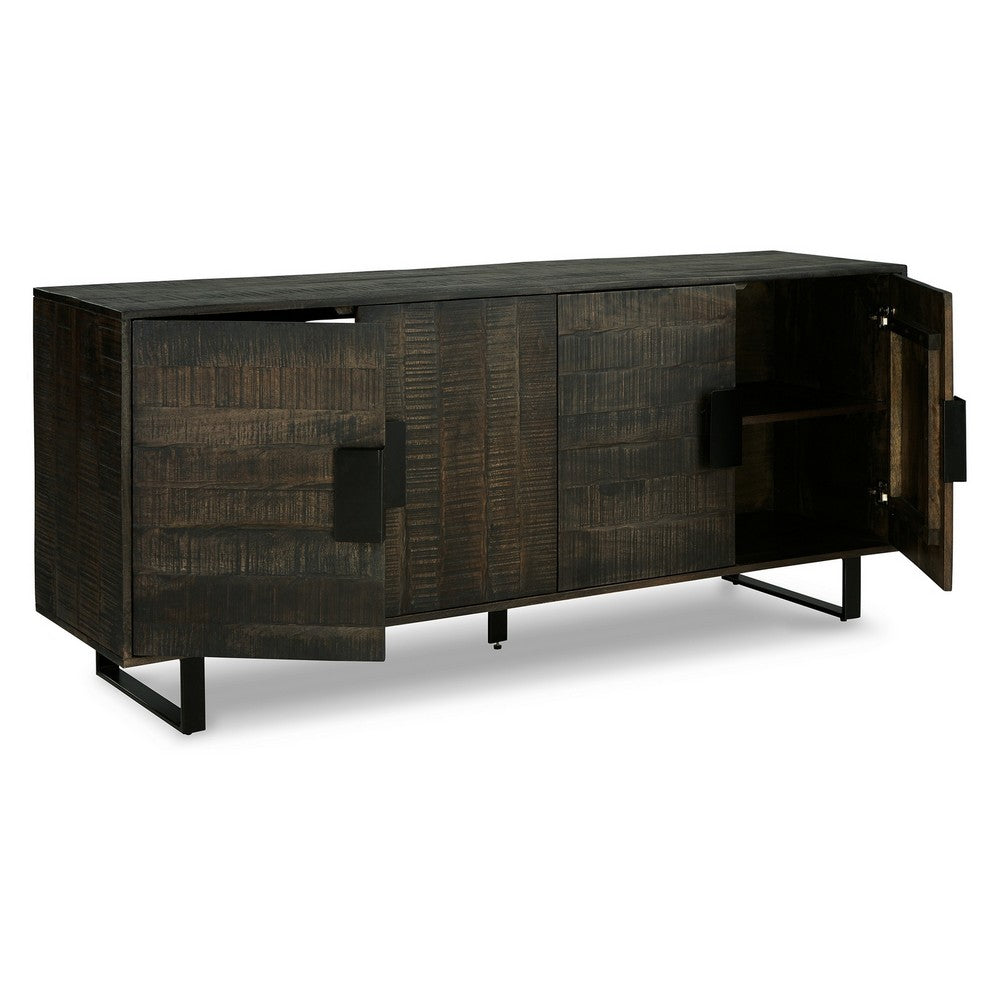 Franz 64 Inch Sideboard Accent Cabinet, 4 Doors, Mango Wood, Black Base - BM312483