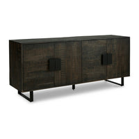 Franz 64 Inch Sideboard Accent Cabinet, 4 Doors, Mango Wood, Black Base - BM312483