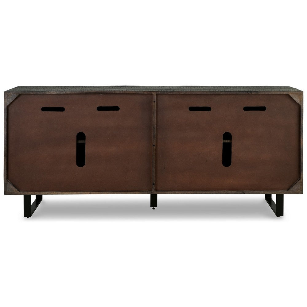 Franz 64 Inch Sideboard Accent Cabinet, 4 Doors, Mango Wood, Black Base - BM312483