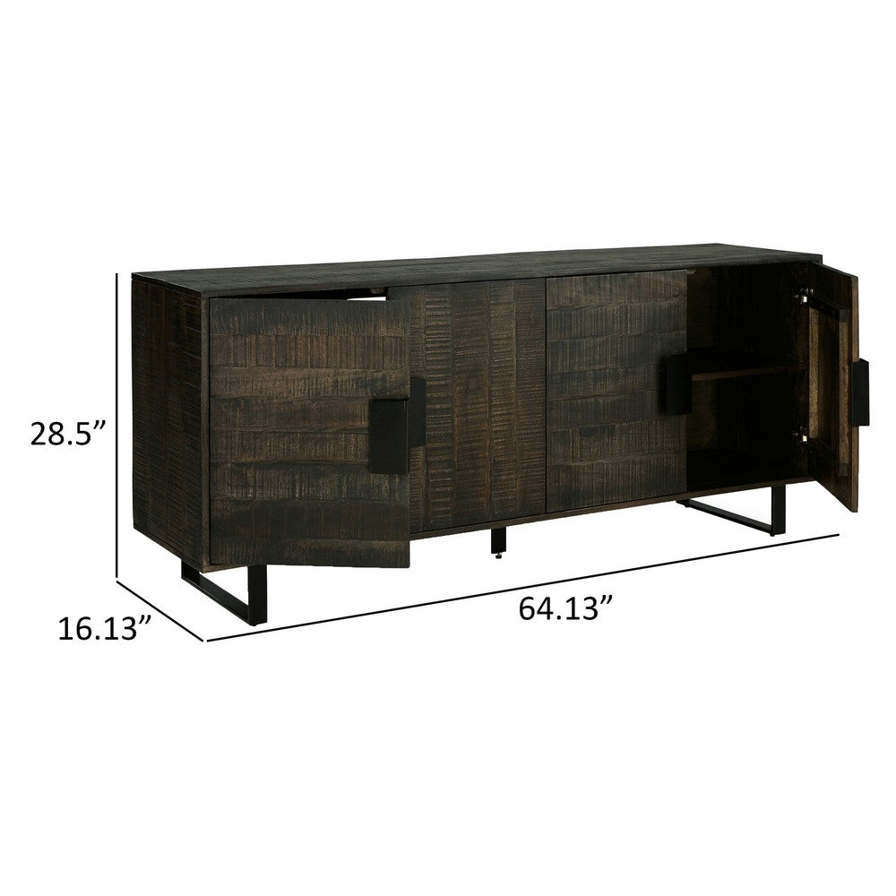 Franz 64 Inch Sideboard Accent Cabinet, 4 Doors, Mango Wood, Black Base - BM312483