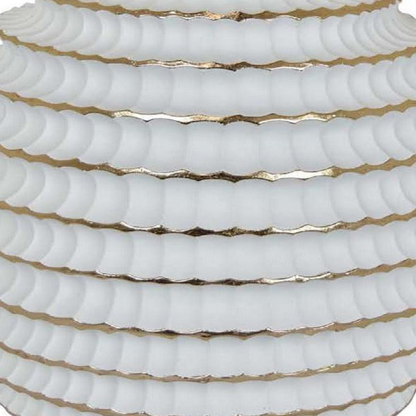 15 Inch Textured Vase, Gold Accent Top, Layered Design, White Finish - BM312490