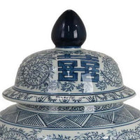 18 Inch Accent Temple Jar with Removable Lid, Blue and White Floral Print - BM312493