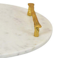 14 Inch Decorative Serving Tray, Gold Handles, Square, White Marble Finish - BM312494