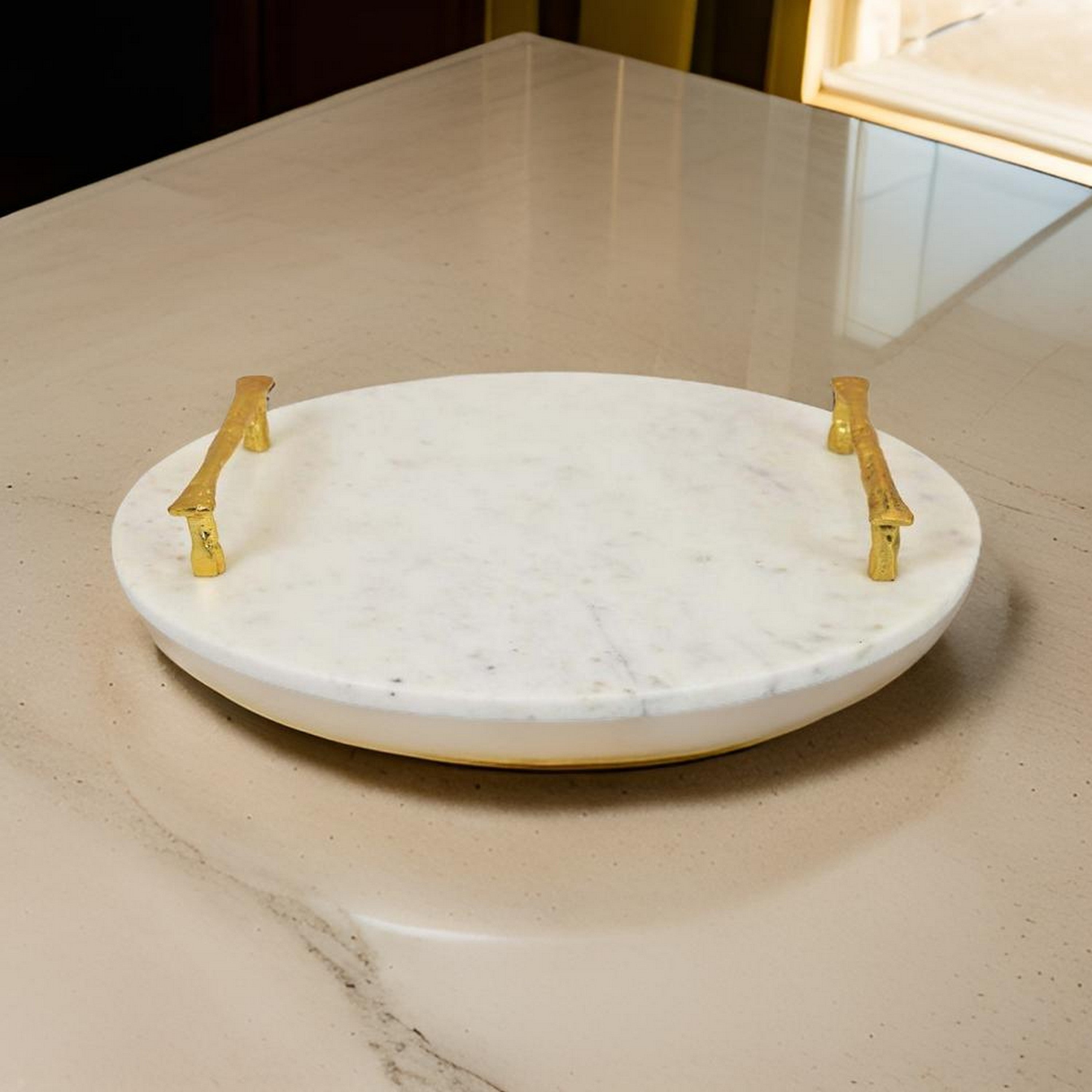 White Marble Tray with Gold Hammered hotsell Handles