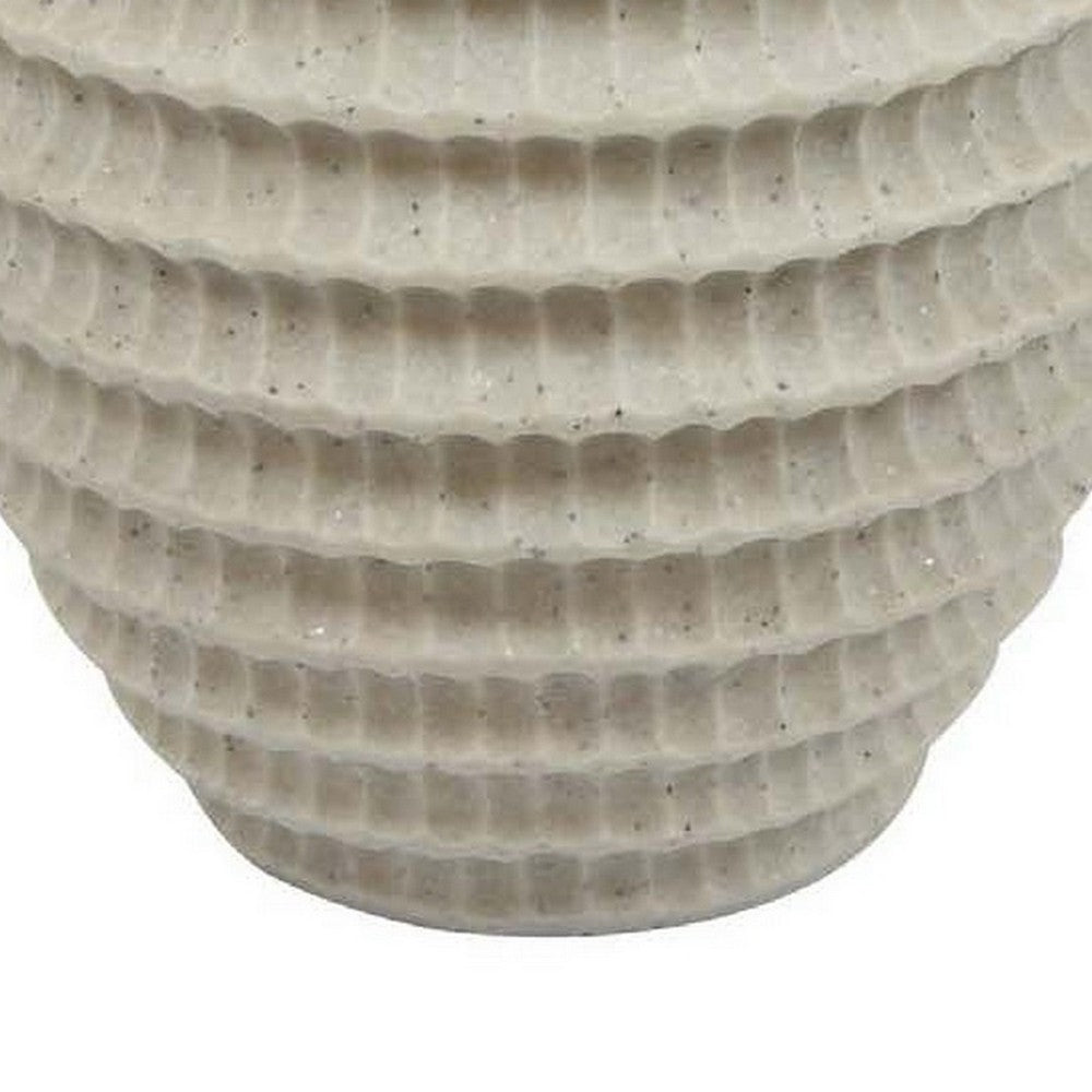 15 Inch Textured Vase, Curved Layered Design, Transitional Style, White - BM312497