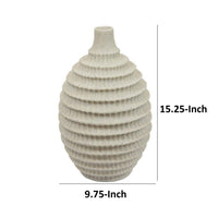 15 Inch Textured Vase, Curved Layered Design, Transitional Style, White - BM312497