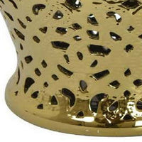 24 Inch Decorative Temple Jar, Pierced Details, Dome Lid, Gold Ceramic - BM312504