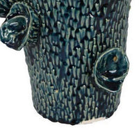 17 Inch Vase with Barnacle Design And Floral Details, Blue Ceramic Finish - BM312516