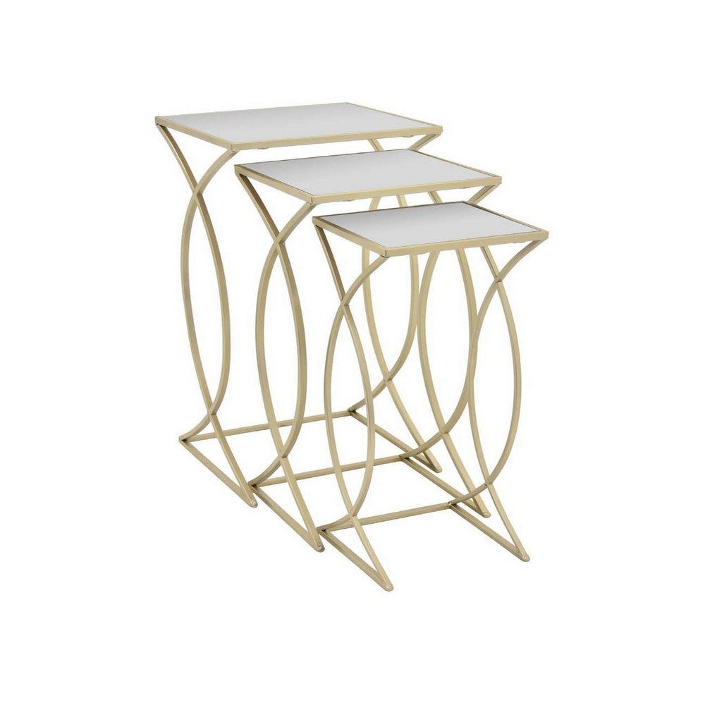 Rikki Plant Stand Table Set of 3, Curved Base, Modern Champagne Metal - BM312525