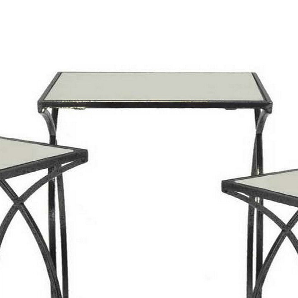 Rikki Plant Stand Table Set of 3, Curved Base, Modern Black Finished Metal - BM312526