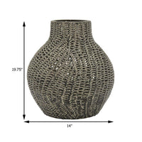 20 Inch Accent Vase with Mesh Like Design, Round, Gray Ceramic Finish - BM312528