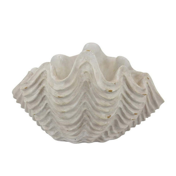 20 Inch Clam Shell Tabletop Decoration, Vintage Style White Resin Finish - BM312541