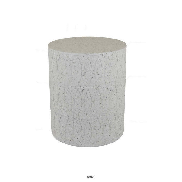 18 Inch Side End Table Garden Stool, Round, Pebbled Texture, White Resin - BM312543