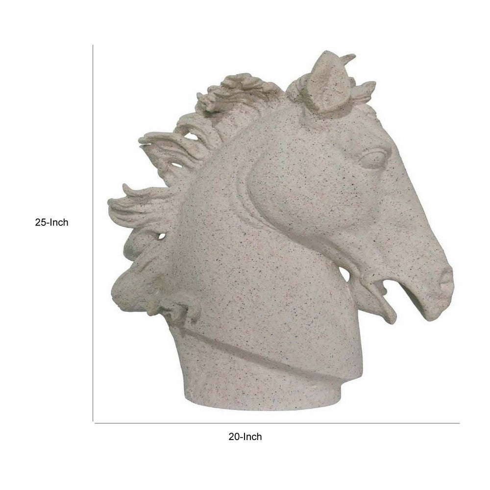 25 Inch Horse Head Figurine Statuette, Lifelike Design, White Resin - BM312544