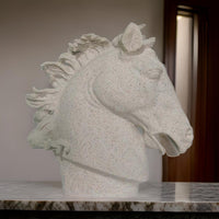 25 Inch Horse Head Figurine Statuette, Lifelike Design, White Resin - BM312544