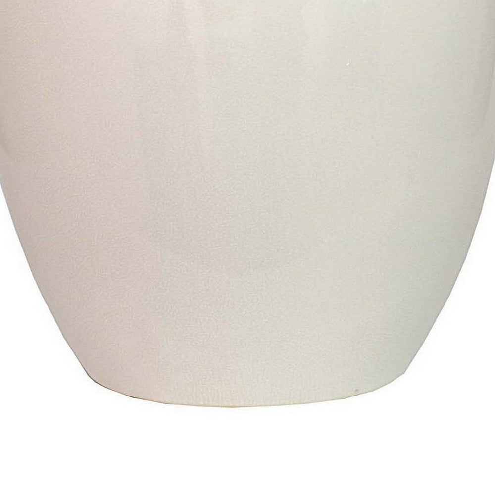19 Inch Decorative Jar with Lid, Contemporary Style Rounded White Ceramic - BM312546