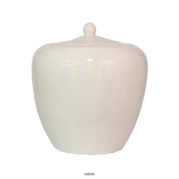 19 Inch Decorative Jar with Lid, Contemporary Style Rounded White Ceramic - BM312546