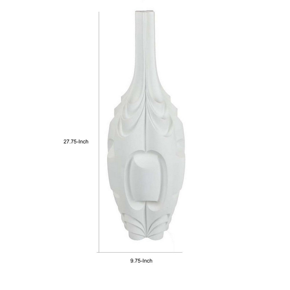 Helly 28 Inch Decorative Vase, Intricate Inset Details, Modern White Resin - BM312549