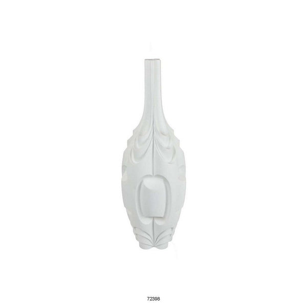 Helly 28 Inch Decorative Vase, Intricate Inset Details, Modern White Resin - BM312549