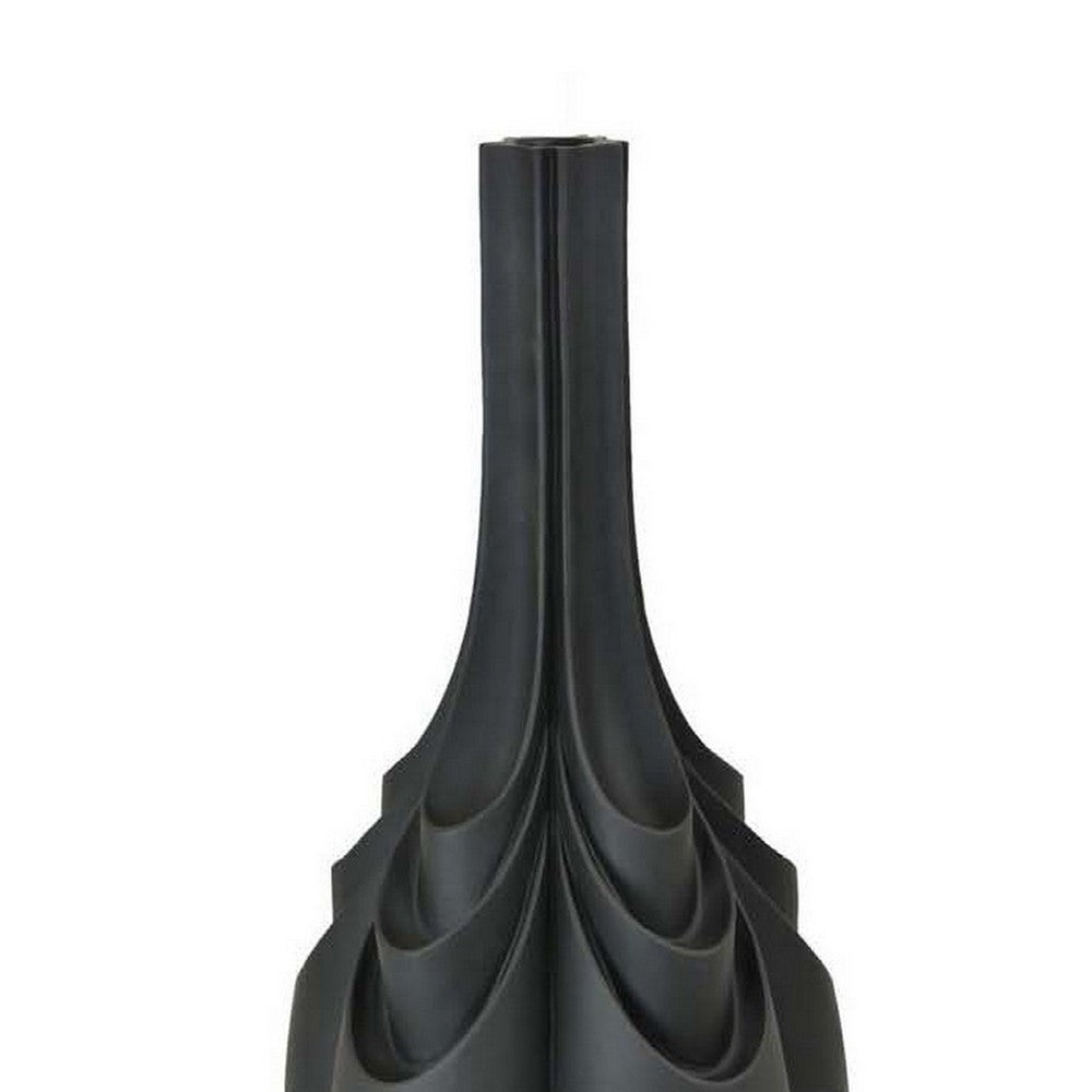 Helly 28 Inch Decorative Vase, Intricate Inset Details, Modern Black Resin - BM312550