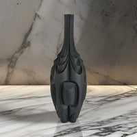 Helly 28 Inch Decorative Vase, Intricate Inset Details, Modern Black Resin - BM312550