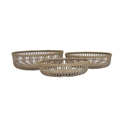 Set of 3 Decorative Baskets, Varying Sizes, Brown Natural Bamboo Fiber - BM312551