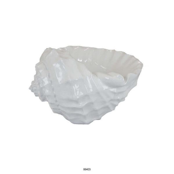 19 Inch Conch Shell Coastal Tabletop Decoration, Pristine White Resin - BM312552