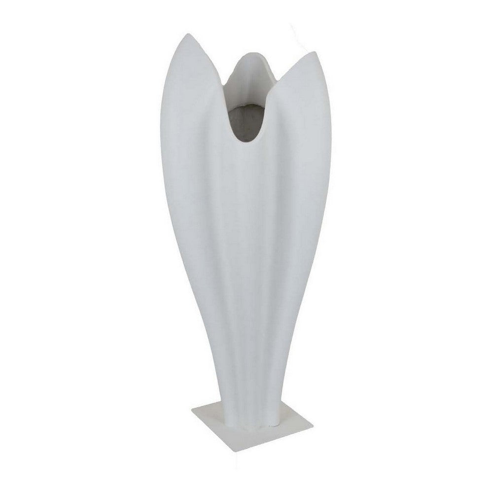 24 Inch Accent Vase, Tulip Design, Square Base, Modern White Resin Finish - BM312554