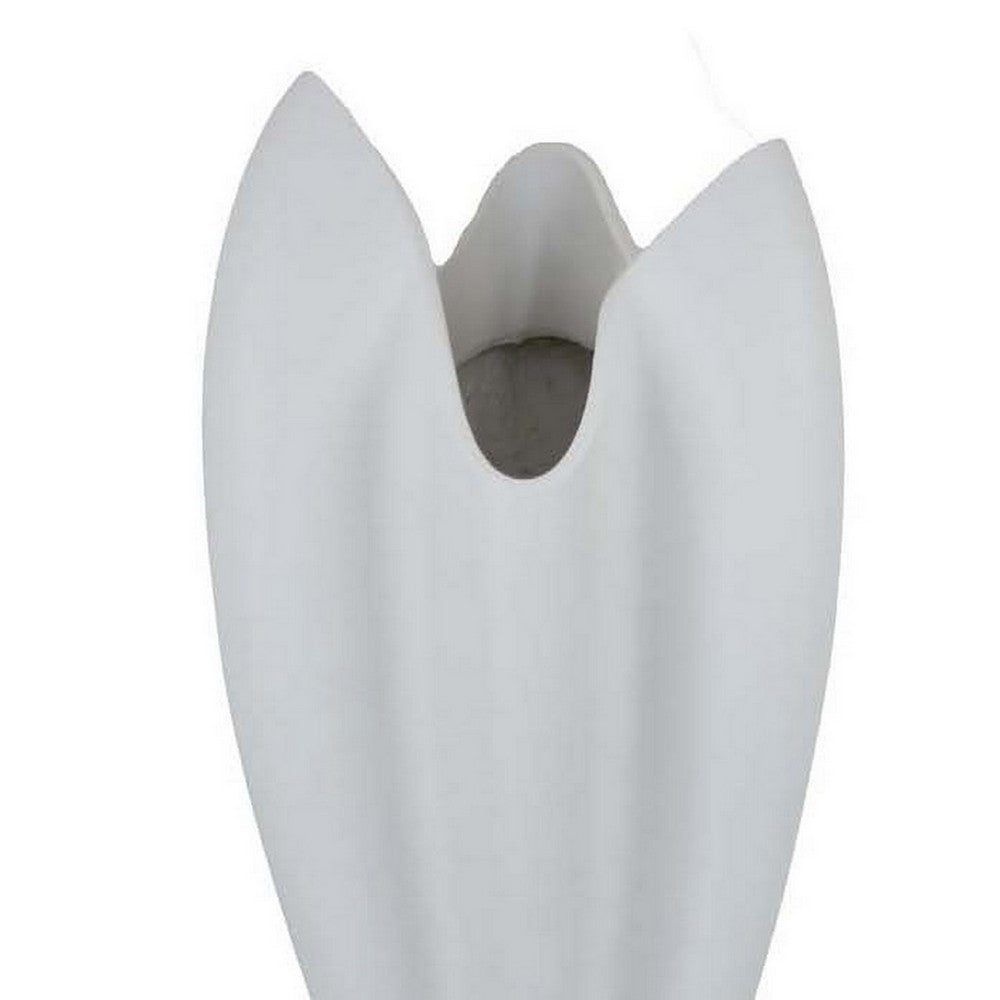 24 Inch Accent Vase, Tulip Design, Square Base, Modern White Resin Finish - BM312554