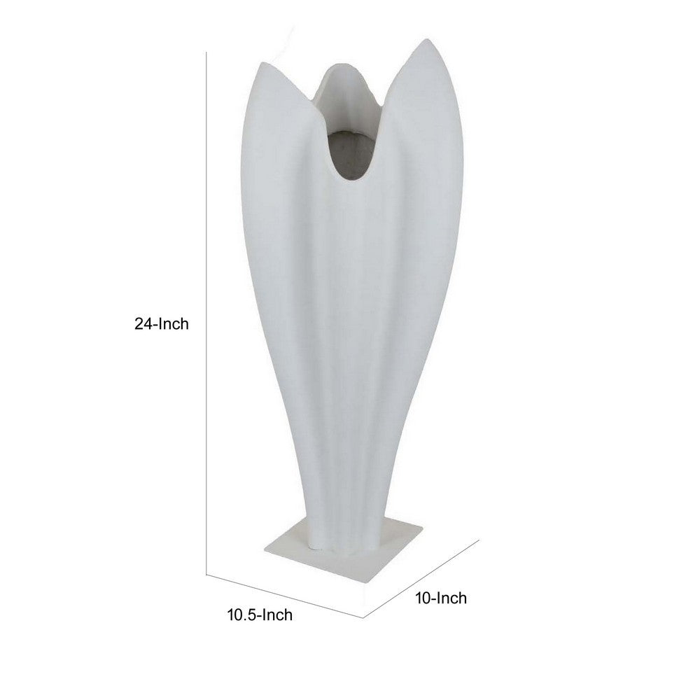 24 Inch Accent Vase, Tulip Design, Square Base, Modern White Resin Finish - BM312554