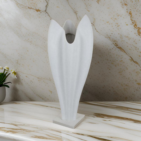 24 Inch Accent Vase, Tulip Design, Square Base, Modern White Resin Finish - BM312554