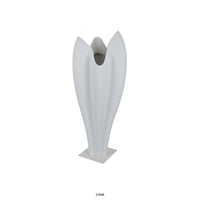 24 Inch Accent Vase, Tulip Design, Square Base, Modern White Resin Finish - BM312554