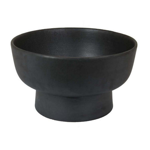 16 Inch Decorative Bowl with Pedestal Stand, Modern Style, Black Ceramic - BM312557