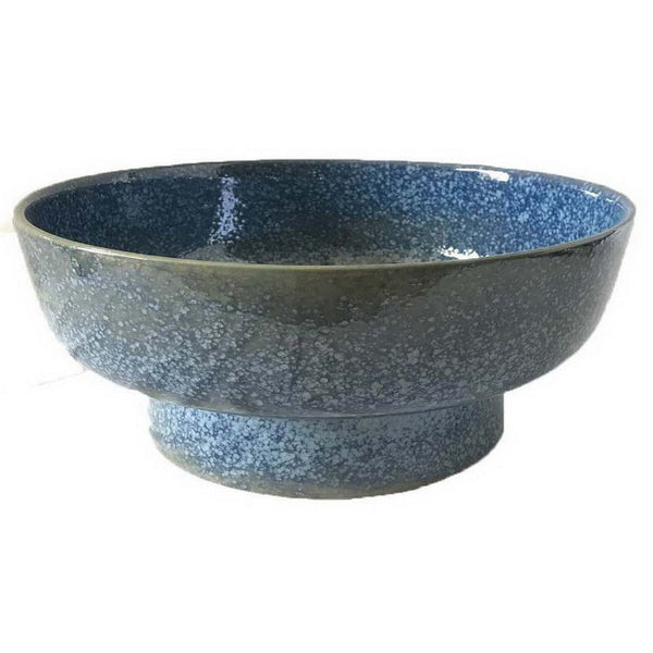 16 Inch Decorative Bowl with Pedestal Stand, Modern Style, Blue Ceramic - BM312558