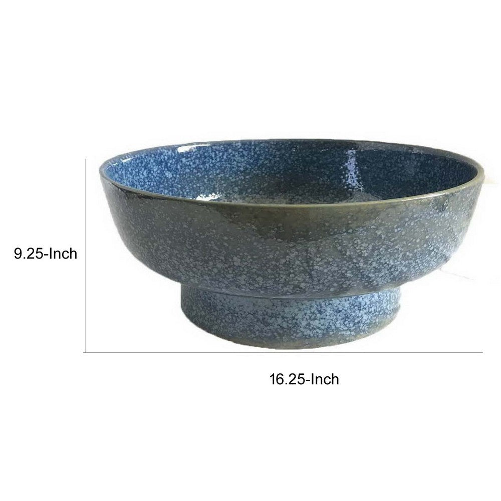 16 Inch Decorative Bowl with Pedestal Stand, Modern Style, Blue Ceramic - BM312558
