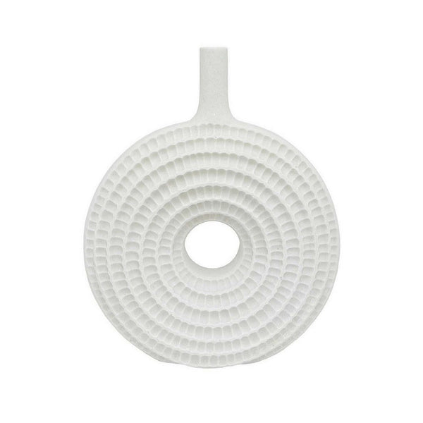Ketty 19 Inch Accent Vase, Round Shape, Textured Elongated Top, White Resin - BM312566