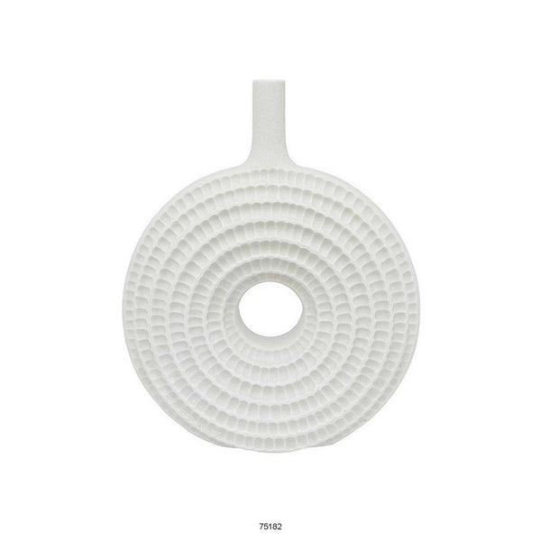Ketty 19 Inch Accent Vase, Round Shape, Textured Elongated Top, White Resin - BM312566