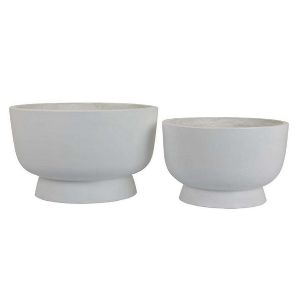 Set of 2 Decorative Bowl Planters, Pedestal Base, Modern, Gray Resin Finish - BM312573